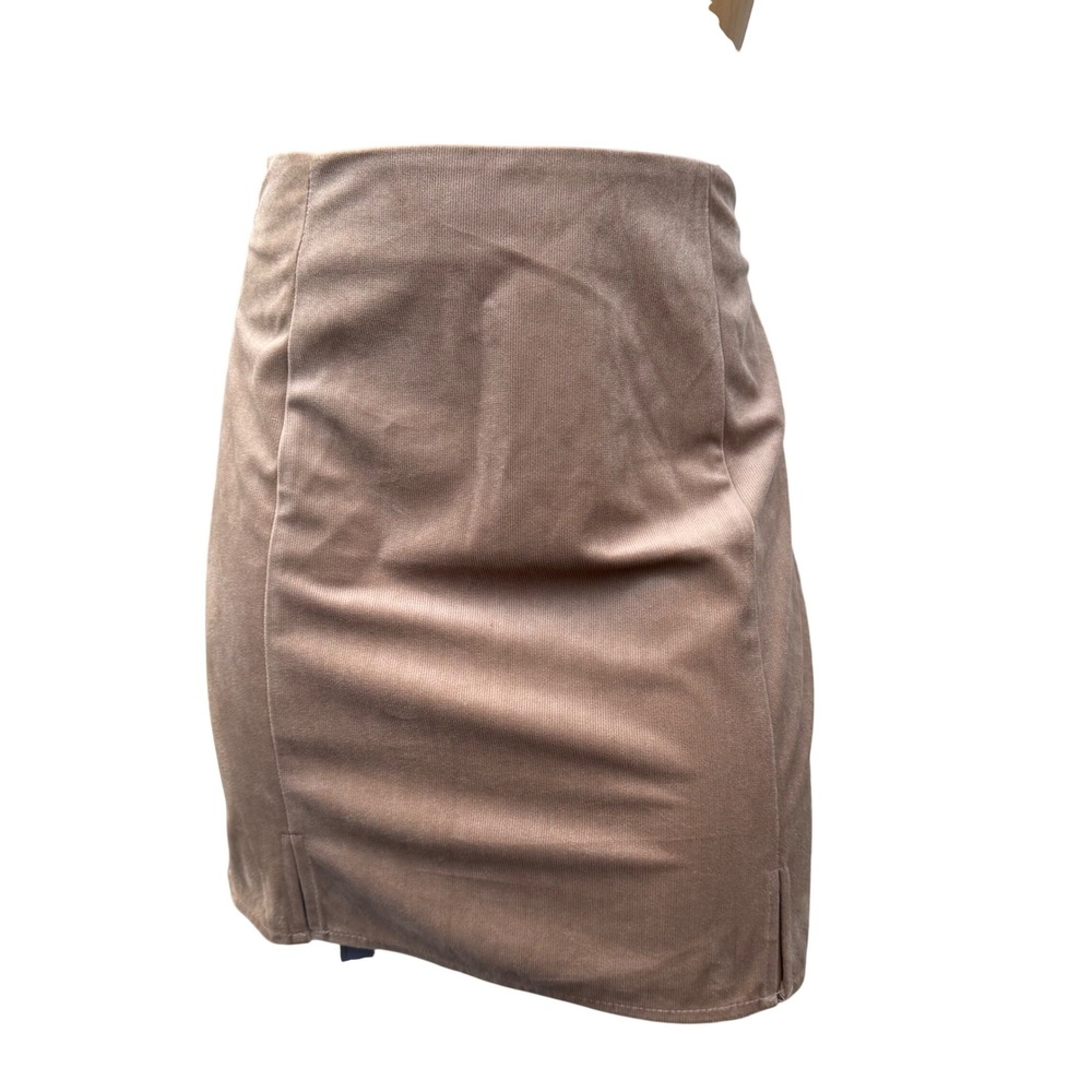 Vero Moda Corduroy Mini Skirt NWOT Front Slit Tan Light Academia Office Siren M
